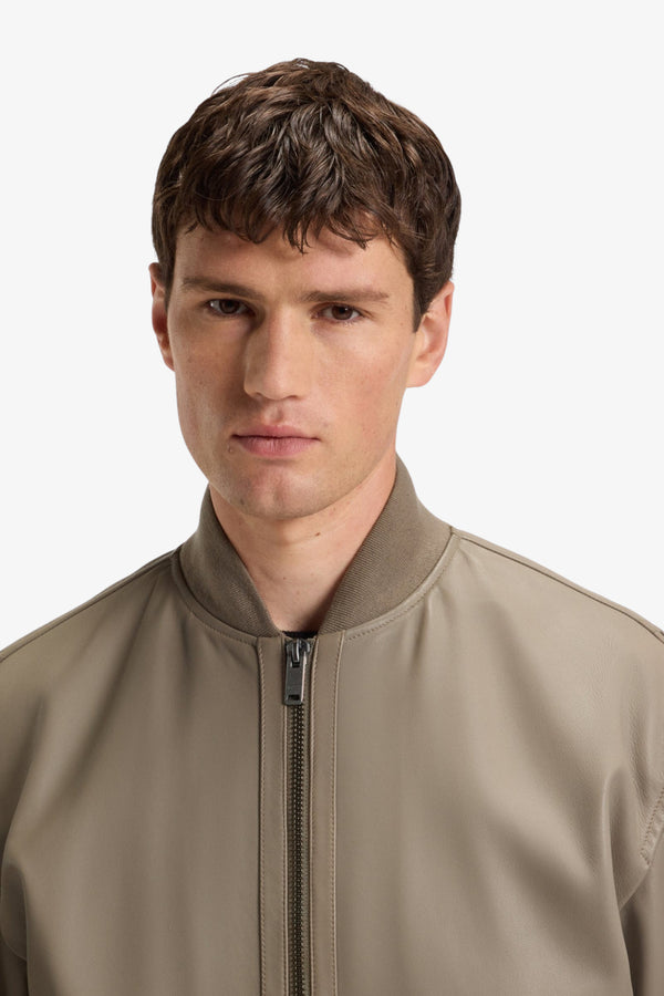 boss Giacca Bomber Full Zip In Pelle Lavorata Marrone Uomo, foto 3