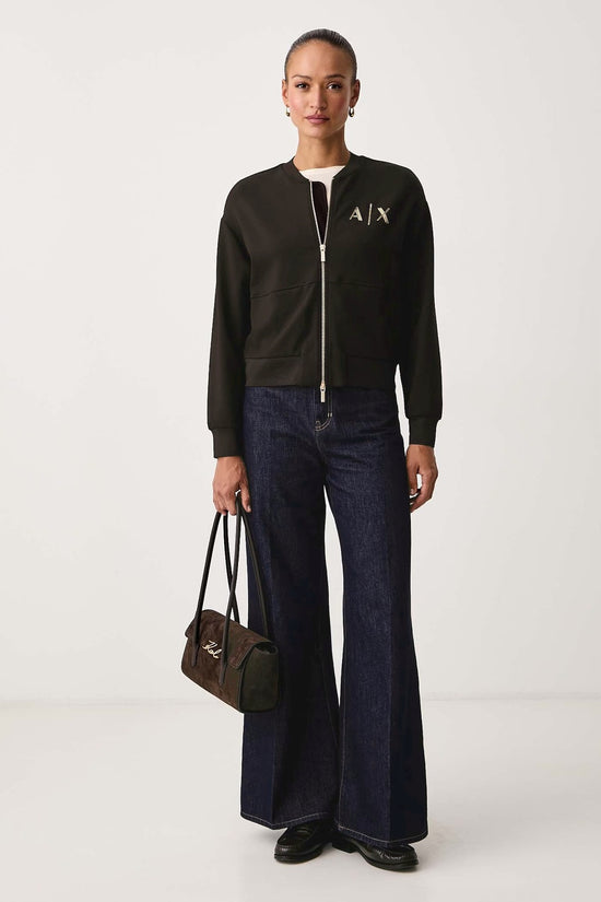  Giacca Felpa Full Zip In Scuba Di Viscosa Con Logo Metallizzato-armani exchange-Marrone-Special_-Xw002670 af24068 u6032-3  
