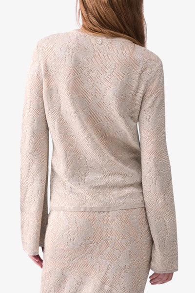 liu jo Maglia Maniche Lunghe In Pizzo Lamé Beige Donna, foto 3