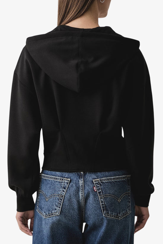  Felpa Corta Full Zip Con Cappuccio In Scuba Di Viscosa Logo AX Con Paillettes-armani exchange-Nero-Special_-Xw002861 af13397 uc001-3  