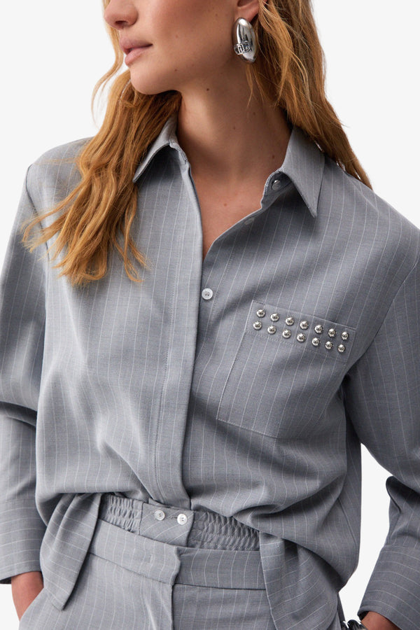liu jo Camicia Maniche Lunghe Gessata Con Borchie Grigio Donna, foto 3