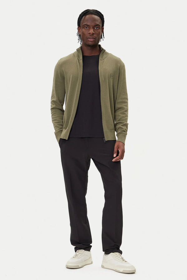 boss Cardigan Full Zip In Cotone E Cashmere Con Toppa Logo Verde Uomo, foto 3