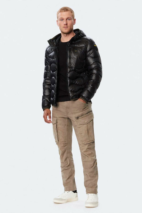 blauer Piumino Full Zip Con Cappuccio Ad Onde Wave Nero Uomo, foto 3