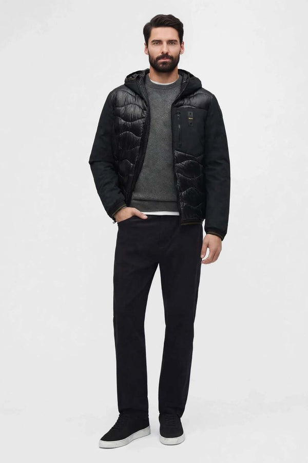 blauer Piumino Full Zip Con Cappuccio E Maniche In Neoprene Albert Nero Uomo, foto 3