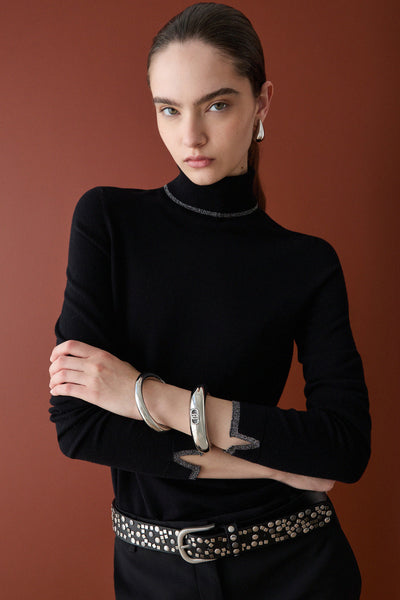 liu jo Dolcevita Maglione Leggero Con Profili Lurex Nero Donna, foto 3