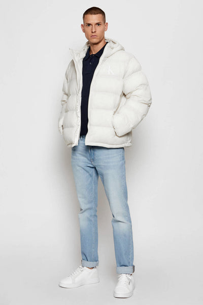 calvin klein jeans Piumino Full Zip Con Cappuccio CK Monogramma Bianco Uomo, foto 3