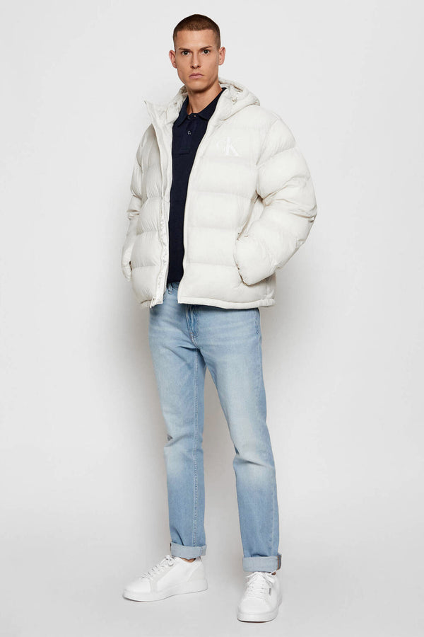 calvin klein jeans Piumino Full Zip Con Cappuccio CK Monogramma Bianco Uomo, foto 3