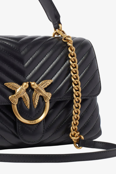 pinko Borsa A Tracolla Media Love Bag Puff In Pelle Nappa Chevron Nero Donna, foto 3