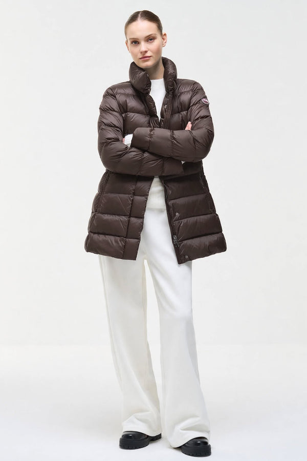 colmar Piumino Lungo Full Zip Sciancrato Con Collo Alto Marrone Donna, foto 3