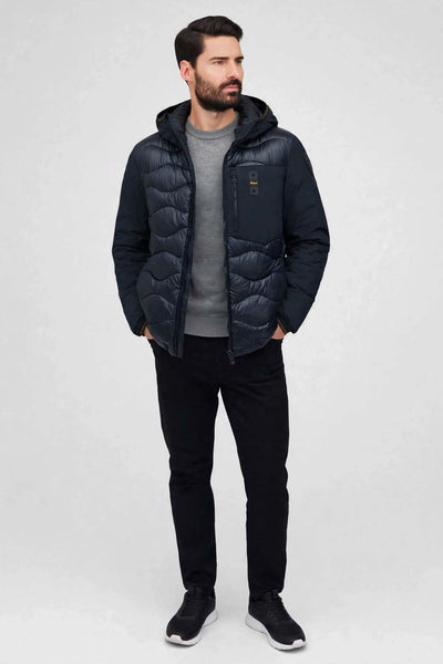 blauer Piumino Full Zip Con Cappuccio E Maniche In Neoprene Albert Blu Uomo, foto 3