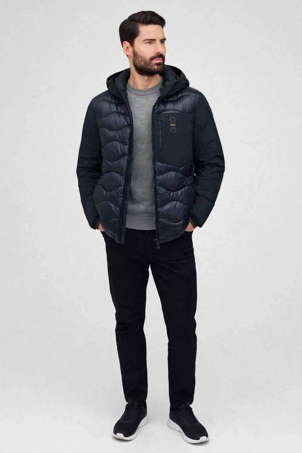 blauer Piumino Full Zip Con Cappuccio E Maniche In Neoprene Albert Blu Uomo, foto 3