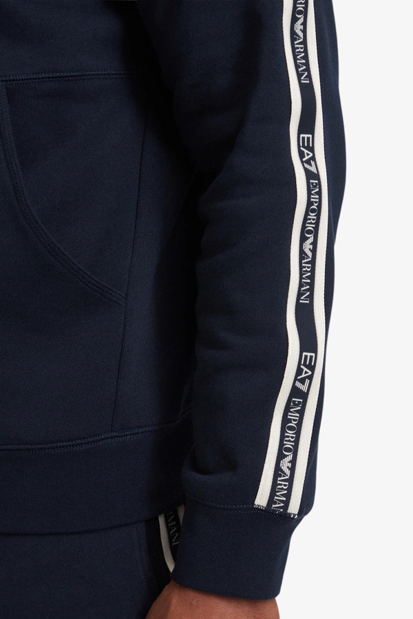 emporio armani ea7 Felpa Full Zip Con Cappuccio Bande Logo Series Blu Uomo, foto 3