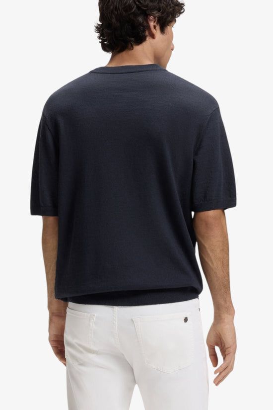  Maglia Girocollo A Maniche Corte Con Lavorazioni A Coste E A Chicco Di Riso-boss-Blu-Special_-50558718 404-3  
