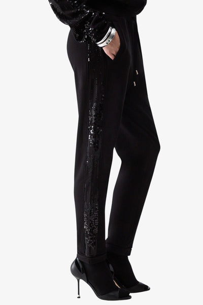 liu jo Pantaloni Con Bande In Paillettes Nero Donna, foto 3