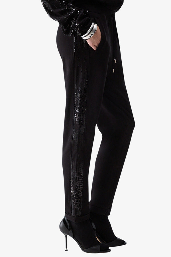 liu jo Pantaloni Con Bande In Paillettes Nero Donna, foto 3