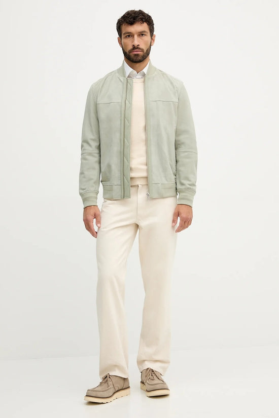  Giacca Full Zip In Pelle Scamosciata-boss-Verde-Uomo-50543505 370-3  