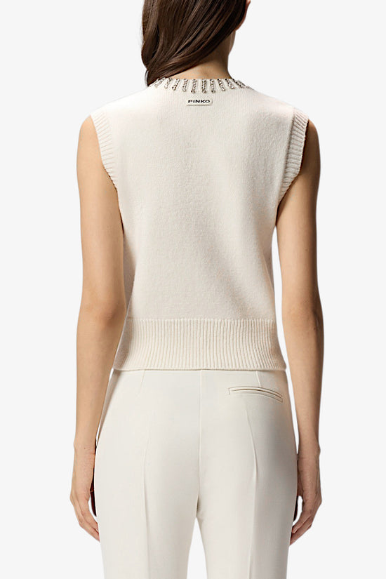  Gilet Scollo A V In Maglia Con Strass-pinko-Bianco-Donna-105639 a2tr z13-3  