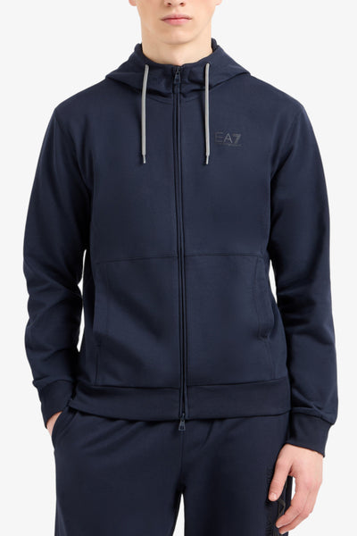 emporio armani ea7 Felpa Full Zip Con Cappuccio Visibility Logo Gommato Sul Retro Blu Uomo, foto 3