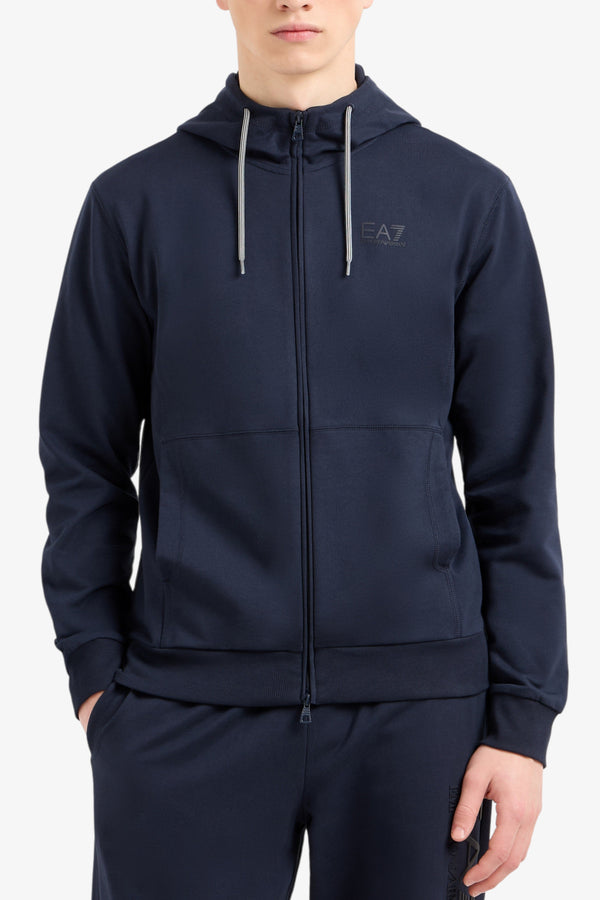 emporio armani ea7 Felpa Full Zip Con Cappuccio Visibility Logo Gommato Sul Retro Blu Uomo, foto 3