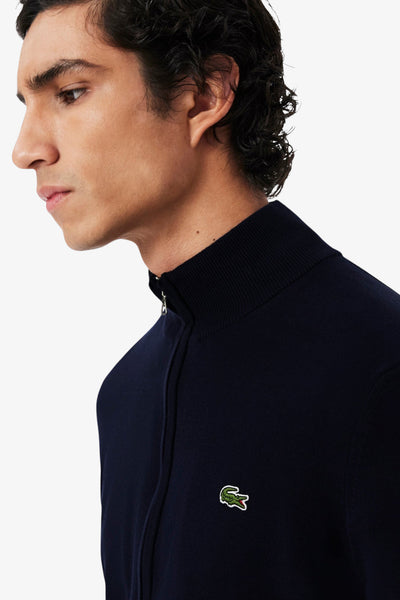 lacoste Cardigan Full Zip Logo Piccolo Ricamato Blu Uomo, foto 3