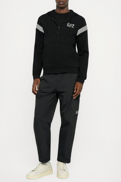 emporio armani ea7 Felpa Full Zip Con Cappuccio 7 Lines Nero Uomo, foto 3