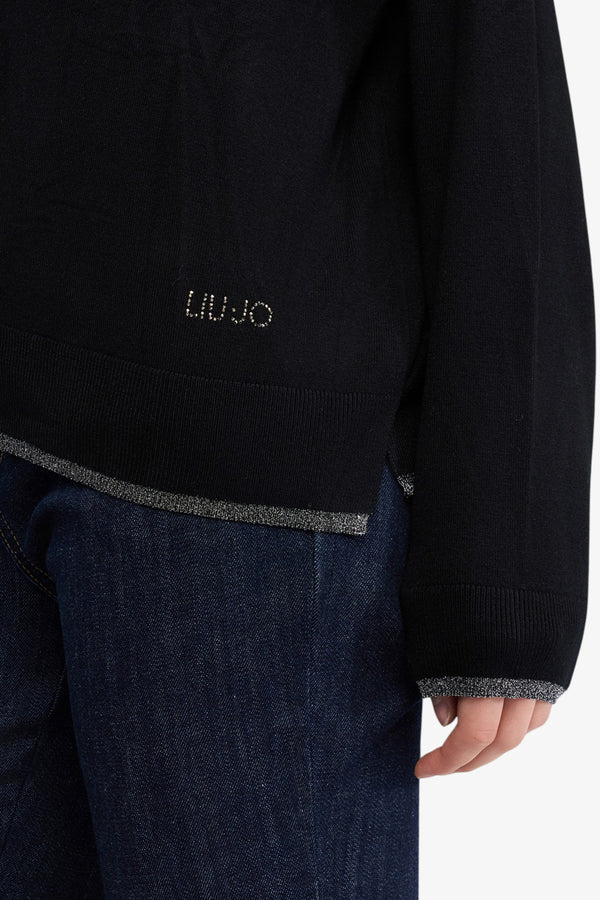 liu jo Maglione Leggero Bordi Lurex Scollo A Barchetta Nero Donna, foto 3
