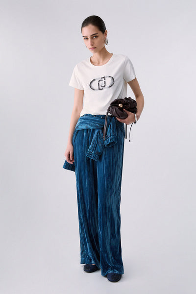 liu jo T-Shirt Maniche Corte Logo Stampato Con Applicazioni Bianco Donna, foto 3