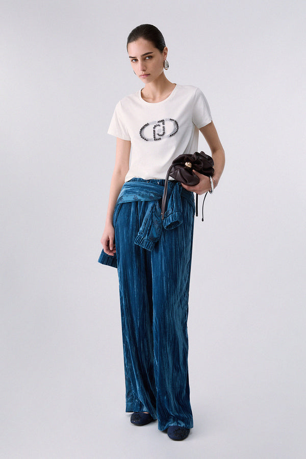 liu jo T-Shirt Maniche Corte Logo Stampato Con Applicazioni Bianco Donna, foto 3