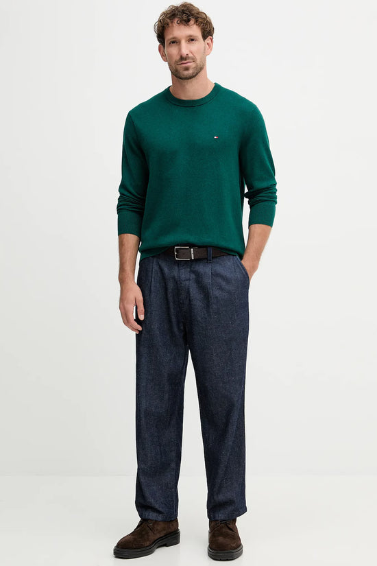  Maglione Girocollo In Misto Cashmere Con Logo Bandierina Ricamato-tommy hilfiger-Verde-Uomo-Mw0mw28046 mq8-3  