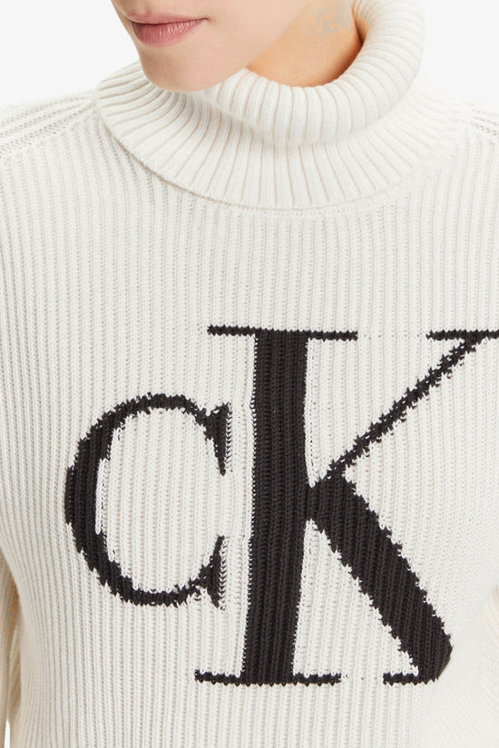  Dolcevita Maglione Big Logo CK-calvin klein jeans-Bianco-Donna-Lv047d349g 101-3  