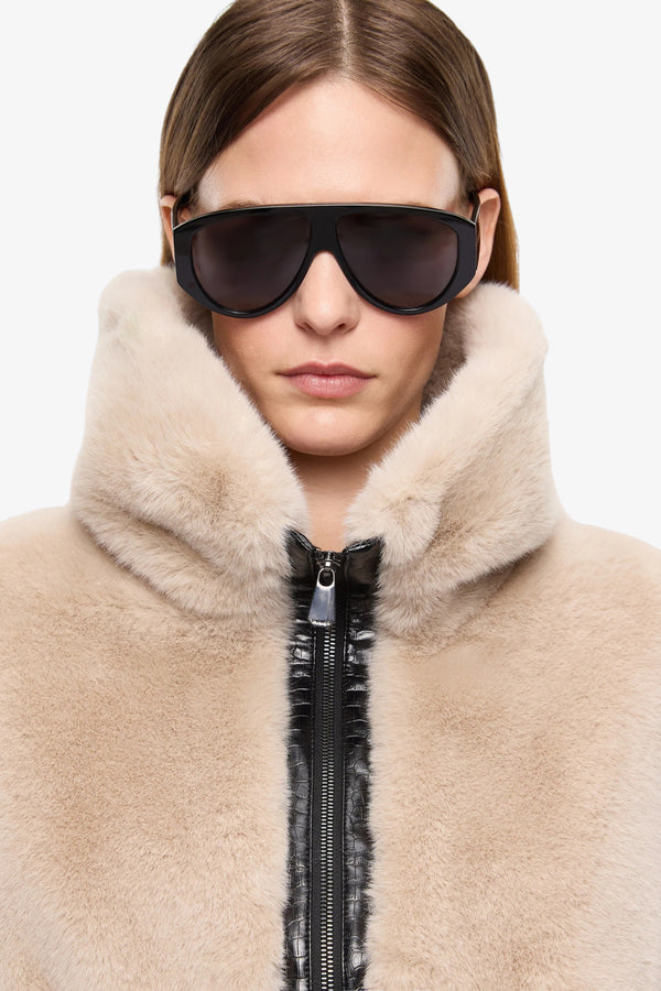 pinko Giacca Bomber Full Zip In Eco Pelliccia Bagels Beige Donna, foto 3