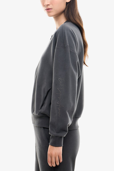 emporio armani ea7 Felpa Full Zip Logo Series Con Borchie Grigio Donna, foto 3