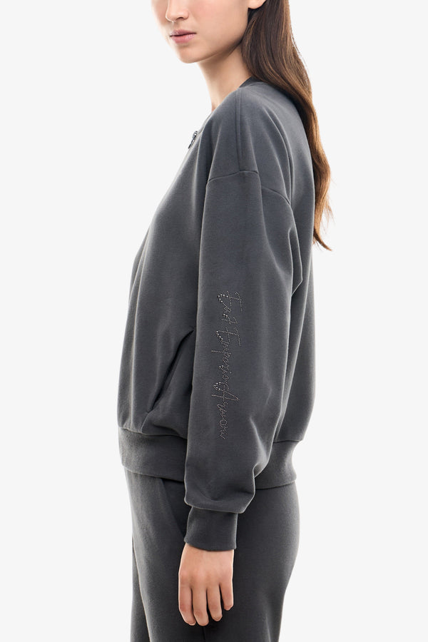 emporio armani ea7 Felpa Full Zip Logo Series Con Borchie Grigio Donna, foto 3