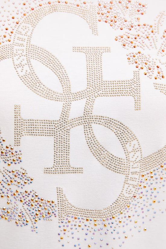  T-Shirt Maniche Corte Logo Strass E Borchiette Corinne-guess-Bianco-Special_-E6gi01k68d2 g011-3  