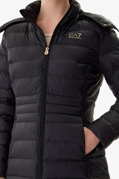 emporio armani ea7 Piumino Lungo Full Zip Con Cappuccio Nero Donna, foto 3