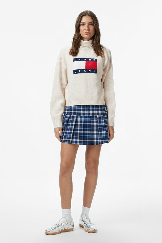  Maglione Girocollo Mélange Con Grafica Bandiera-tommy jeans-Beige-Donna-Dw0dw21782 afn-3  