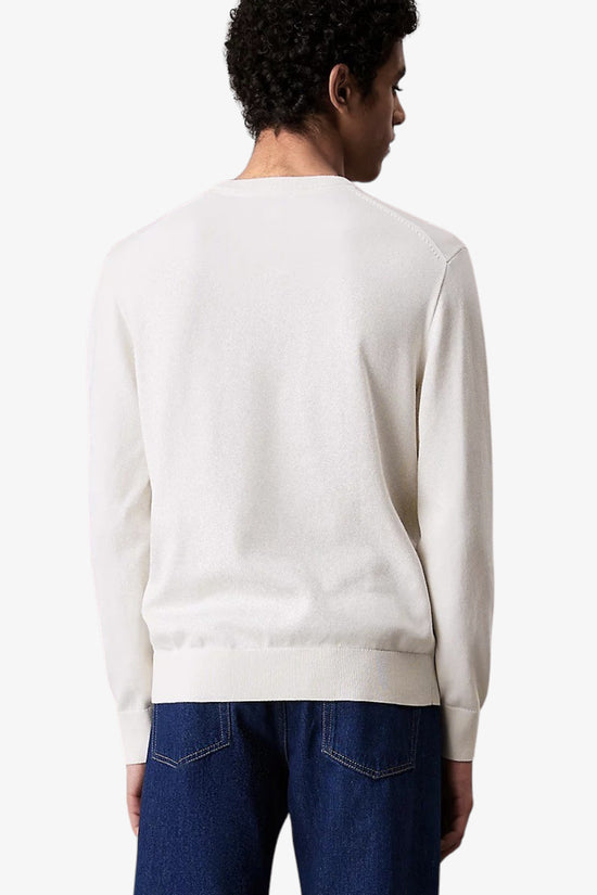  Maglione Girocollo In Cotone CK Ricamato-calvin klein jeans-Bianco-Uomo-Lvo40lm300 yas-3  