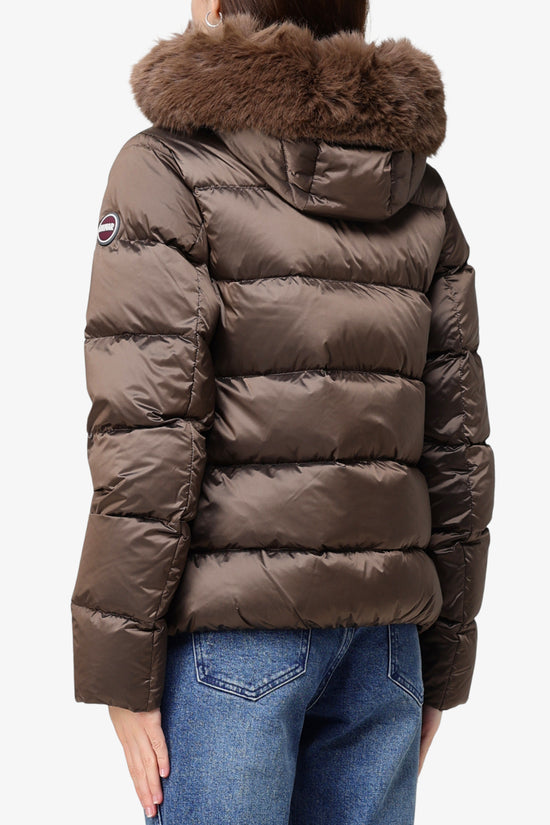  Piumino Corto Full Zip Con Cappuccio Bordo Eco Pelliccia-colmar-Marrone-Donna-2216e 2yo 37-3  