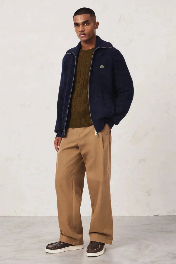 lacoste Maglione Girocollo A Trecce In Lana Cardata Marrone Uomo, foto 3