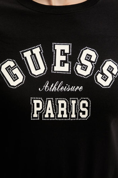 guess T-Shirt Maniche Corte Logo Stampato Con Strass Anita Nero Donna, foto 3