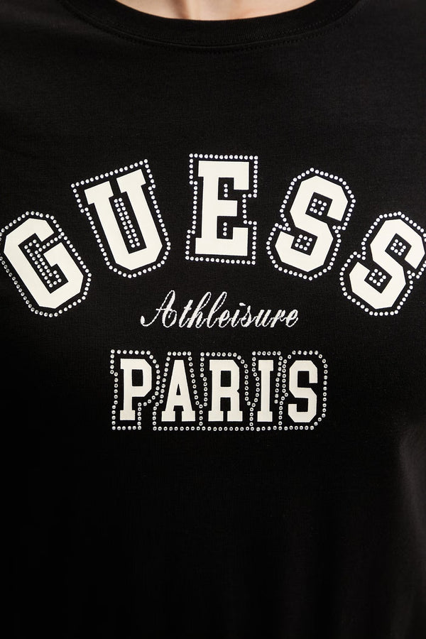 guess T-Shirt Maniche Corte Logo Stampato Con Strass Anita Nero Donna, foto 3