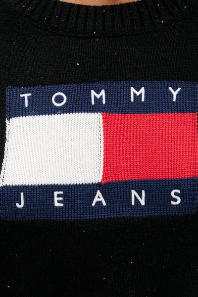 tommy jeans Maglione Girocollo Corto Slim Fit Con Pailettes E Logo Bandiera Nero Donna, foto 3