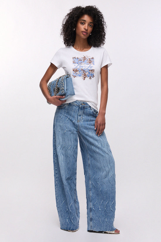  T-Shirt Maniche Corte Con Stampa E Strass-liu jo-Bianco-Special_-Wa6493 js923 p9600-3  