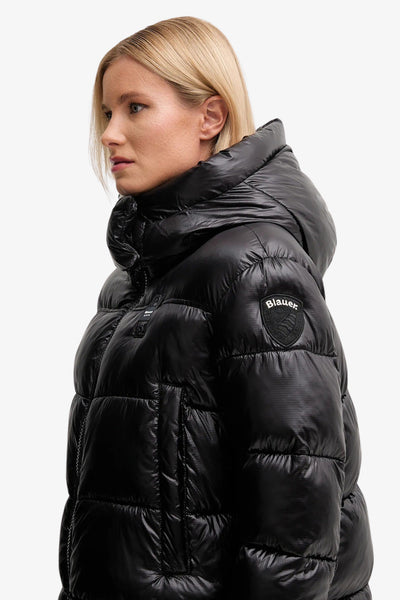 blauer Piumino Corto Full Zip Con Cappuccio Staccabile Gloria Nero Donna, foto 3