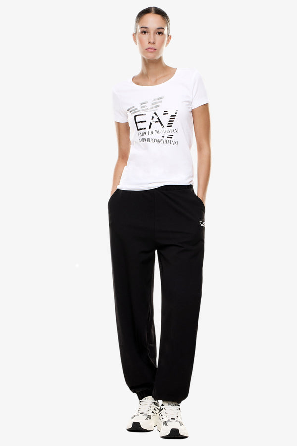 emporio armani ea7 T-Shirt Maniche Corte Logo Series Ripetuto Bianco Donna, foto 3