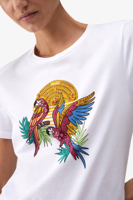  T-Shirt Maniche Corte Con Stampa E Applicazioni-liu jo-Bianco-Special_-Wa6237 js923 p9559-3  