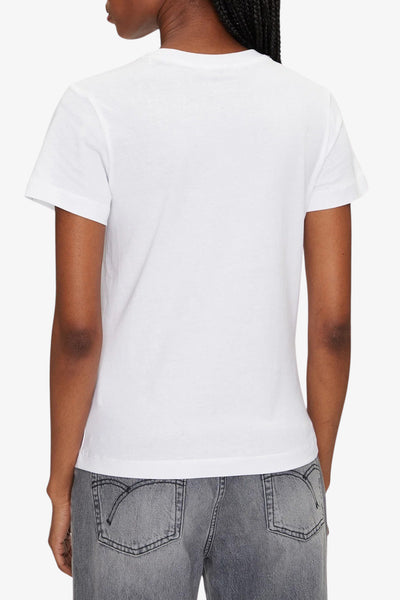 guess T-Shirt Maniche Corte Logo Cuore Strass Narciso Bianco Donna, foto 3