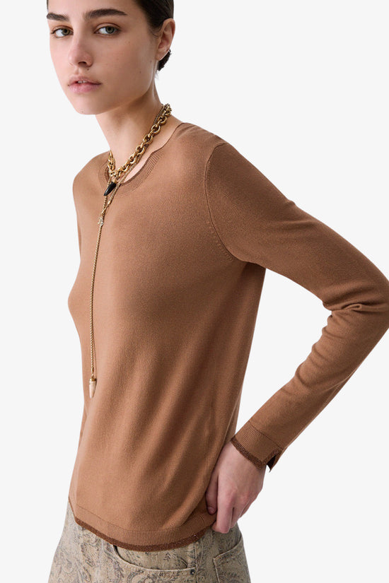  Maglione Girocollo Leggero Con Profili Lurex-liu jo-Marrone-Special_-Wf6015 ms49i 81020-3  
