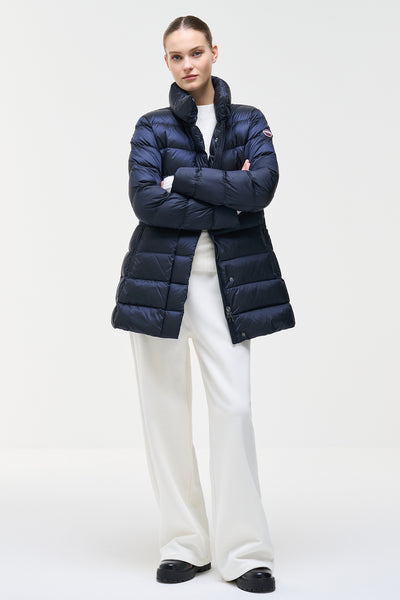 colmar Piumino Lungo Full Zip Sciancrato Con Collo Alto Blu Donna, foto 3