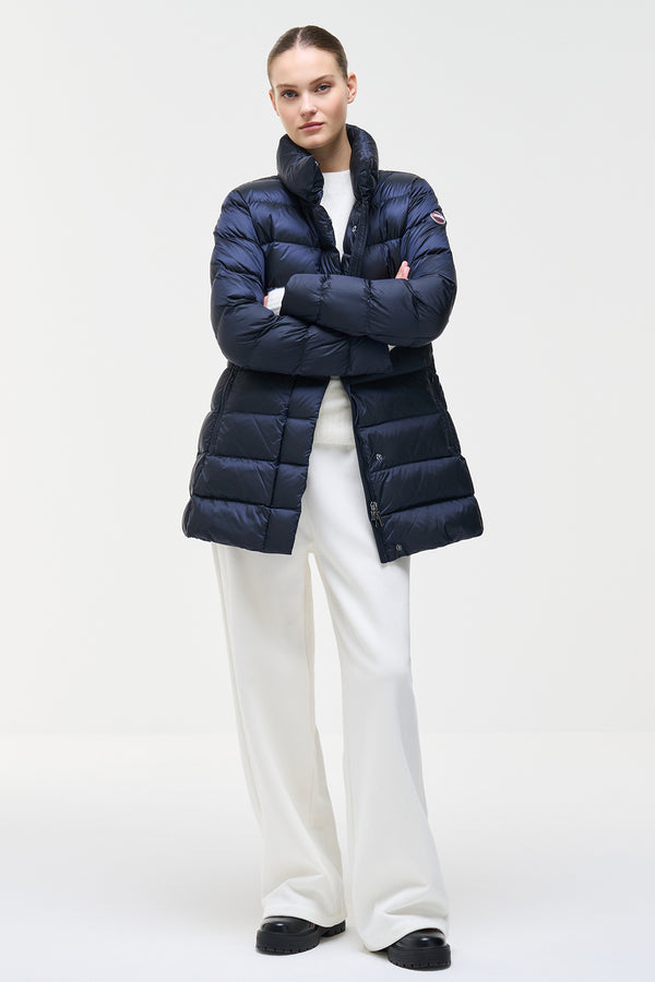 colmar Piumino Lungo Full Zip Sciancrato Con Collo Alto Blu Donna, foto 3